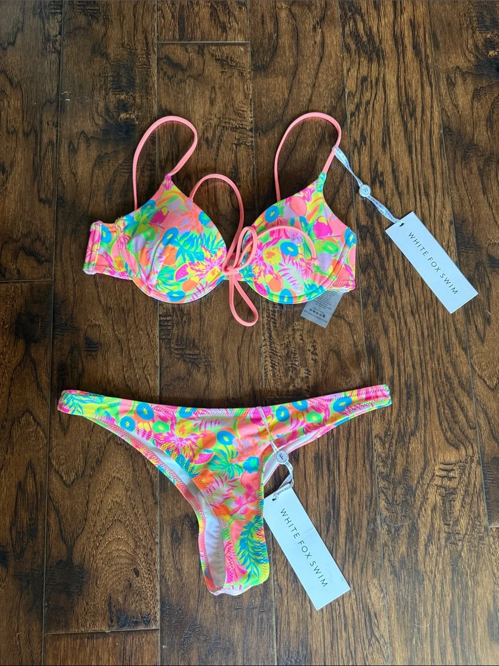 NWT! White Fox Tropicana Floral One-Piece Bikini Top and bottom, size medium